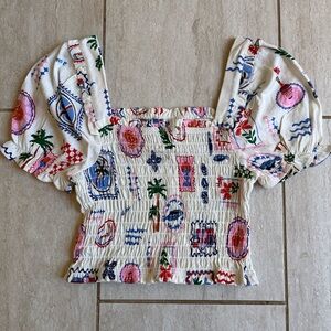 NWOT Monteau Los Angeles Euro Summer Linen Blend Crop Top